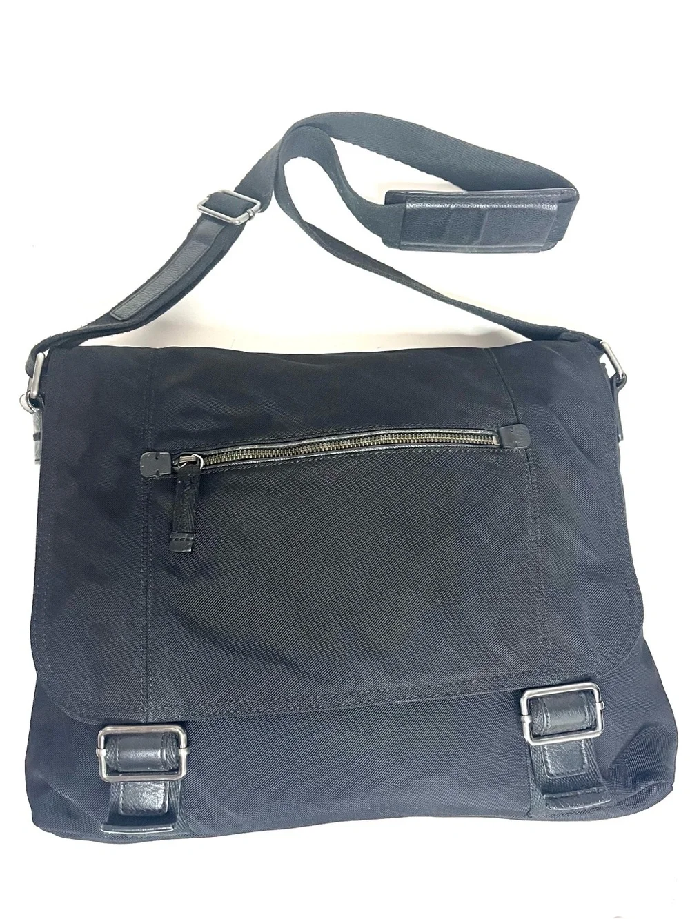 Banana Republic Black Nylon Canvas & Leather Messenger Bag